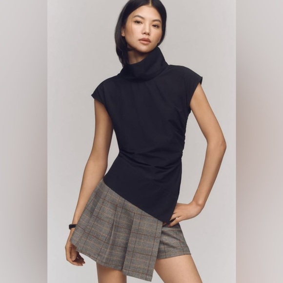 Maeve Mock-Neck Asymmetrical Muscle Top, Black, Size XXS, NWT - Picture 1 of 16